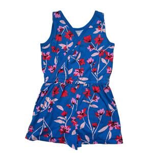 TEA COLLECTION Reversible Wrap Romper in Blue Pink Floral Size 7 Girls #21M12500